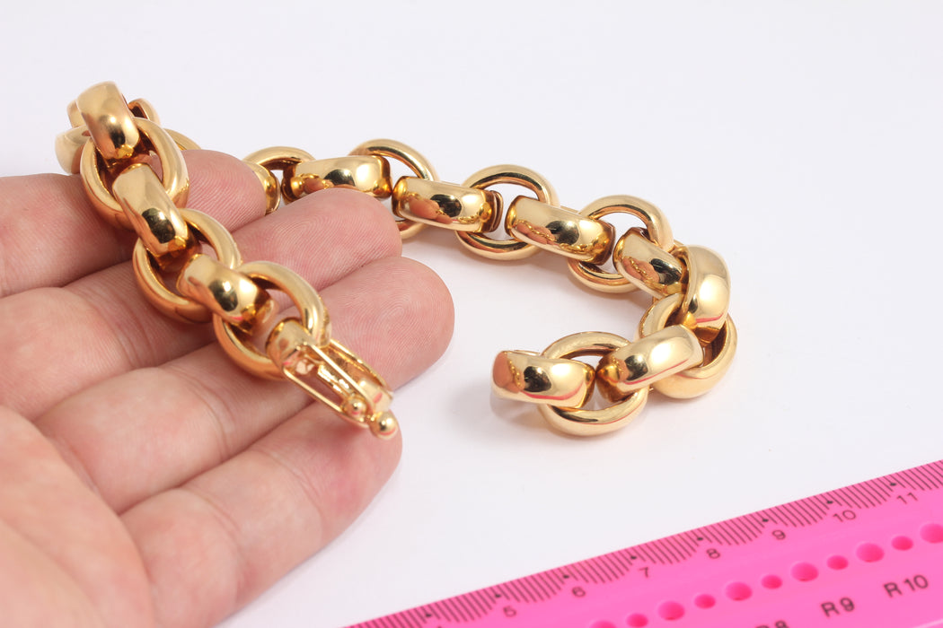 8'' 24k Shiny Gold Rolo Bracelet, Paperclip Bracelet, Thick Bracelet, Rolo Chain Bracelet, Adjustable Gold Chain, Bracelets,  BLK11-3