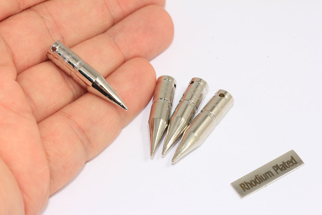 7x33 mm Rodyum Kaplama Mermi Takıları, Sarkaç Kolye, Sivri Uçlu Takılar, Erkek Kolye, Mermi Kolye Ucu, MLS7