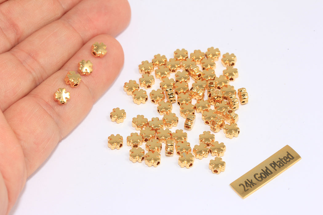 5mm 24k Shiny Gold Clover Beads, Daisy Beads, Flower Charms, Bracelet Connector, Dainty Charms, MTE103