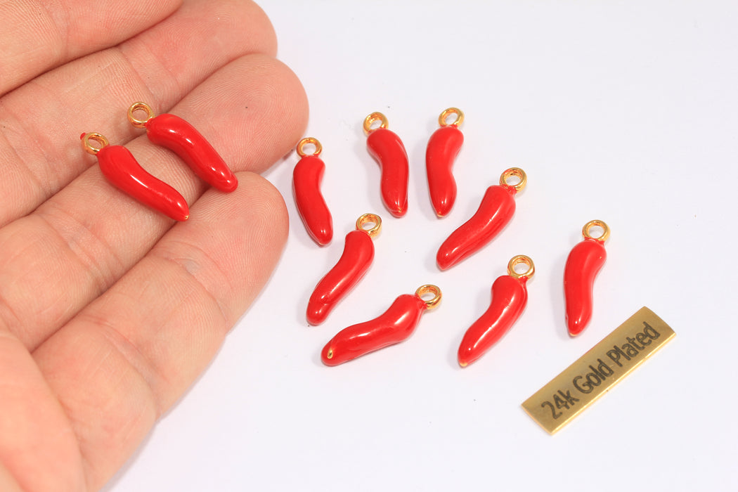 4x23mm Red Pepper Charms, Hot Pepper Charms, Spicy Pepper Pendant, Bracelet Beads, Vegetable Charms, XP93-1