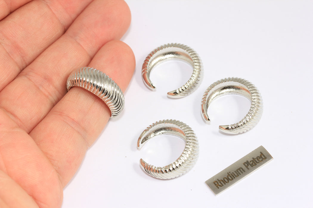 18mm Rhodium Plated Shell Rings, Adjustable Ring Settings, Silver String Ring, Stacking Rings, Textured Rings, XP45