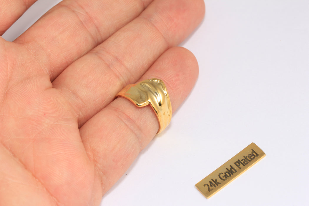 17-18mm 24k Shiny Gold Ring, Adjustable Ring Settings, Gold Cuff Rings, Band Rings, Statement Rings, Textured Ring, XP31-1