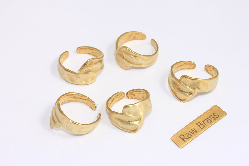 17-18mm Raw Brass Ring, Adjustable Ring Settings, Brass Cuff Rings, Brass Textured Statement Rings, XP191
