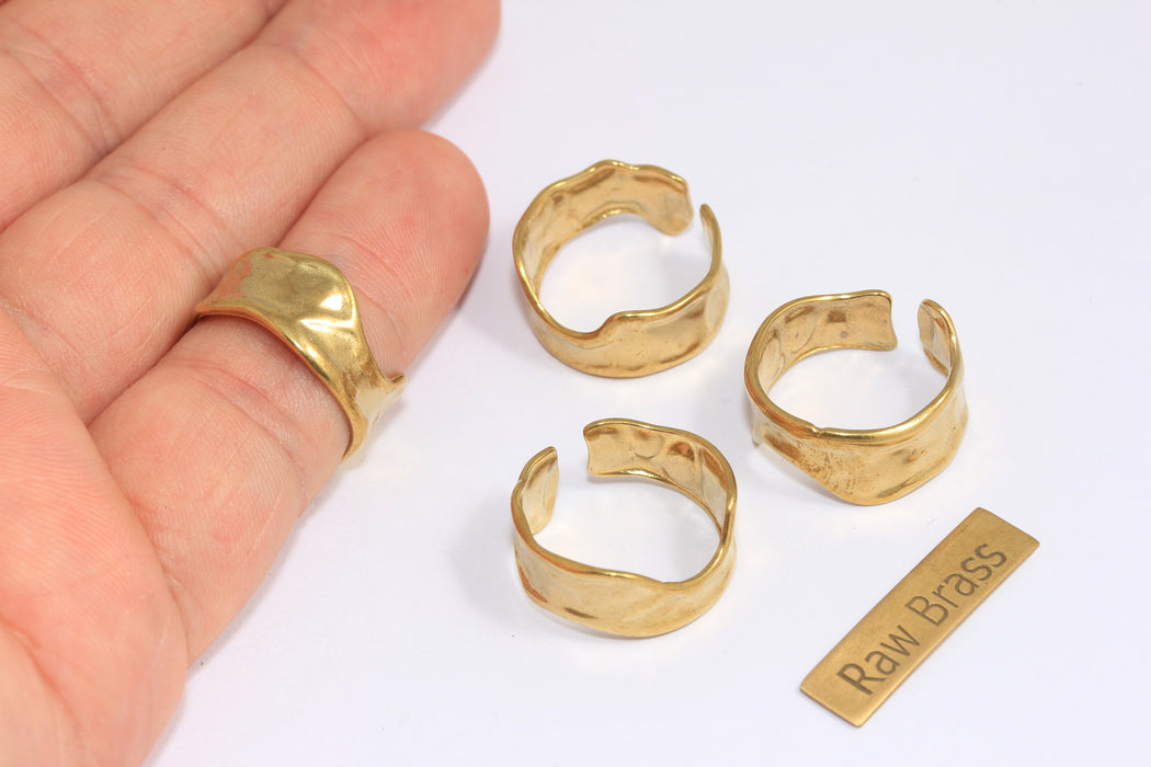 17-18mm Raw Brass Ring, Adjustable Ring Settings, Brass Cuff Rings, Brass Textured Rings, Brass Statement Rings, XP55