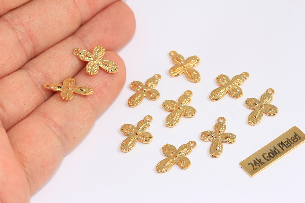 12x17mm 24k Shiny Gold Cross Pendant, Cross Necklace, Vintage Cross Charms, Catholic Pendant, Religious Charms, XP137