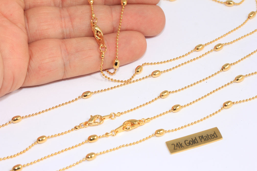 18'' 24k Shiny Gold Necklace, Satellite Necklace Chain, Ready Made Necklace, Gold Ball Beaded Necklace Chain, CHK358
