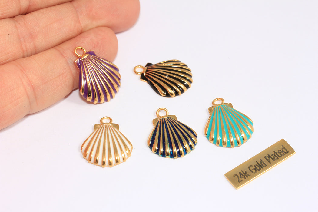 17x21mm 24k Shiny Gold Sea Shell Charm, Optional Enamel Color Shell Charm, Shell Necklace, Beach Jewelry, Pendant, XP61