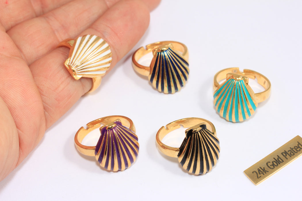 18-19mm 24k Shiny Gold Shell Rings, Optional Enamel Color Sea Shell Rings, Summer Jewelry, Statement Rings, ALS16