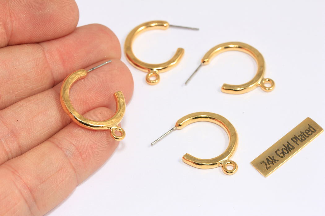 20x26mm 24k Shiny Gold Plated Hoop Earrings, Hoop Earrings With Loop, Charm Hoop Earrings, Midi Gold Hoops, XP136