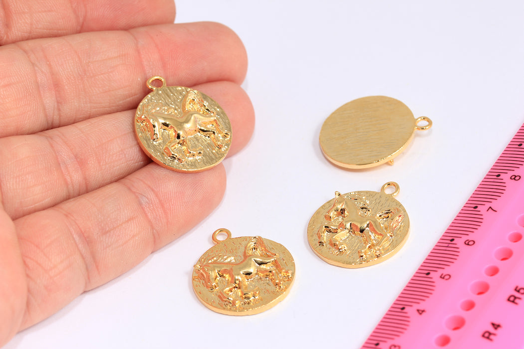 Ciondolo a forma di cavallo in oro lucido 24k 21x25 mm, ciondoli per collana a forma di cavallo, medaglione a forma di cavallo in oro, collana con ciondolo, componenti placcati in oro, YN, ROSE194