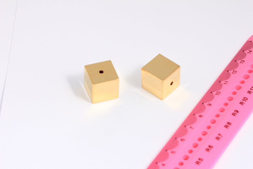 16mm 24k Shiny Gold Cube, Solid Cube Beads, Tube Beads, Large Cube Beads, Spacer Beads, Connector Beads, Gold Plated Findings, ROSE163