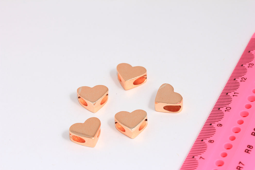 Perline a forma di cuore placcate oro rosa da 12x15 mm, ciondoli a forma di cuore, ciondolo a forma di cuore, ciondoli per braccialetti, perline a foro largo, cuore in oro rosa, ROSE67