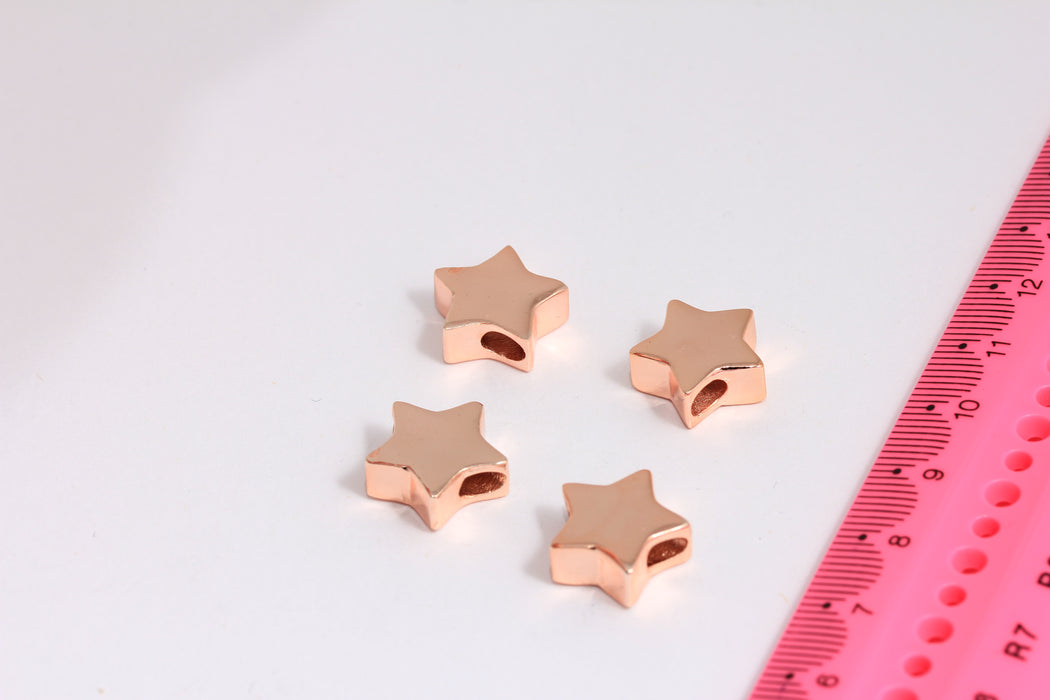 Perline a forma di stella placcate oro rosa da 14 mm, ciondoli a forma di stella, ciondolo a forma di stella, ciondoli per braccialetti, perline a foro largo, stella oro rosa, ROSE66