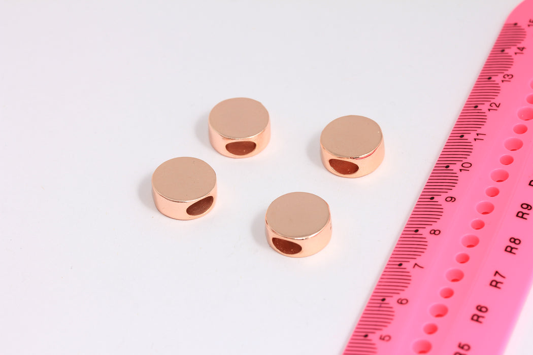 Perline circolari placcate oro rosa da 14 mm, ciondoli rotondi, ciondolo a forma di cerchio rotondo, ciondoli per braccialetti, perline a foro largo, cerchio in oro rosa, ROSE61