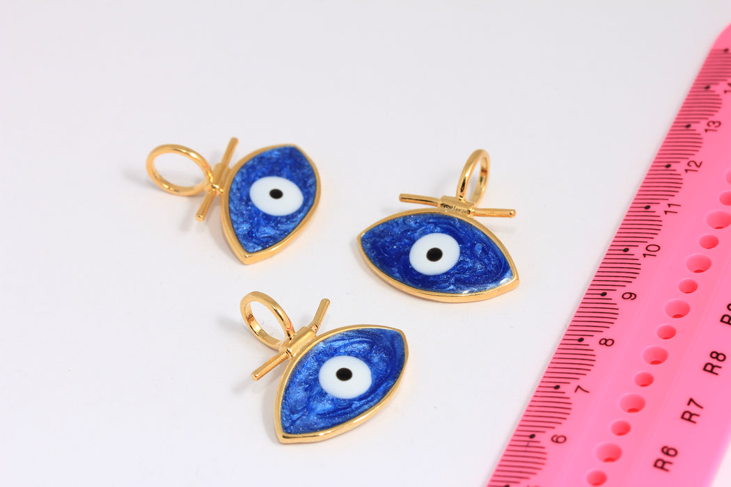 27x28mm 24k Shiny Gold Medallion, Navy Blue Enamel Evil Eye Charms, Evil Eye Medallion Pendant, Evil Eye Necklace, Findings, ROSE107