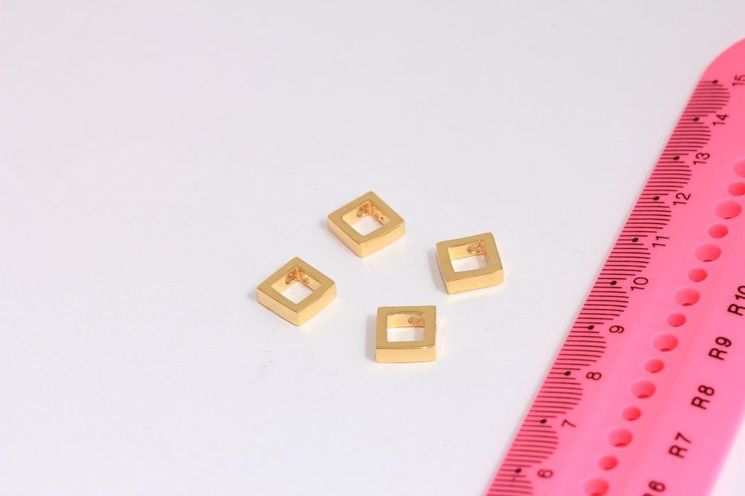 9x9mm 24k Shiny Gold Square Charms, Square Pendant, Geometric Charms, Gold Square Pendant, Gold Plated Findings, ROSE107-2