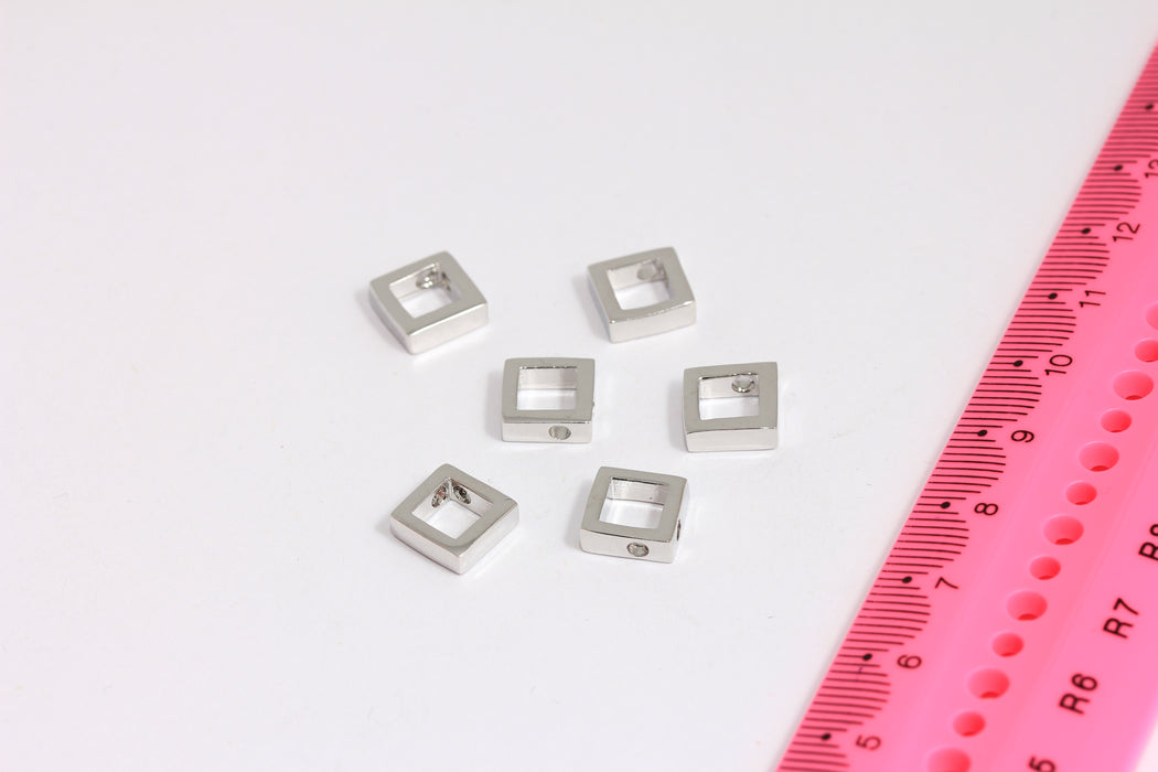 9x9mm Rodyum Kaplama Kare Charmlar, Kare Kolye, Geometrik Charmlar, Gümüş Kare Kolye, Rodyum Kaplama Bulgular, XP40