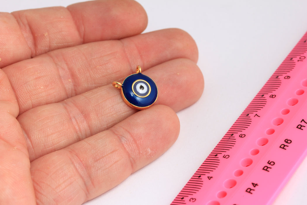 13x14mm 24k Shiny Gold Evil Eye Pendant, Evil Eye Necklace, Navy Blue Enamel Round Pendant, Pendant Necklace, Dainty Pendant, ROSE92-2