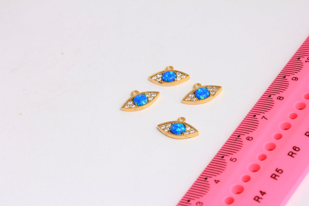 9x14mm 24k Shiny Gold Evil Eye Charm, Micro Pave Evil Eye Pendant, CZ White Stone Evil Eye, Bracelet Charm, Gold Plated Charms, ROSE68