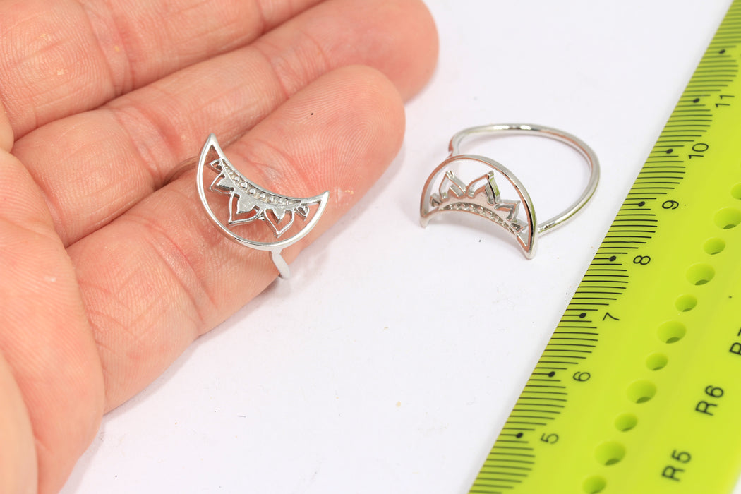 17x18mm Rhodium Plated Moon Ring, Crescent Moon Rings, Moon Rings, Dainty Rings, Silver Rings, Rhodium Plated Findings, ROSE19