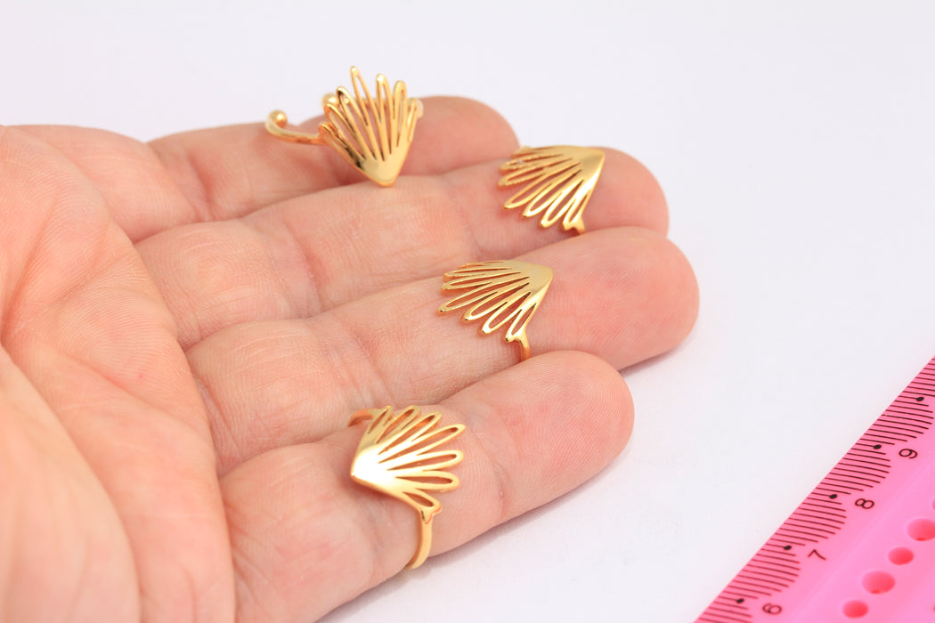 16x17mm 24k Shiny Gold Flower Rings, Gold Leaf Rings, Flower Jewelry, Dainty Rings, Gold Plated Rings, ROSE473