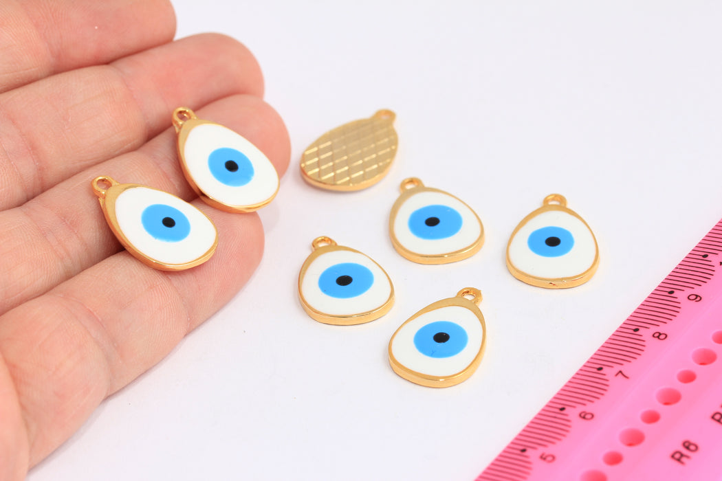 14x22mm 24k Shiny Gold Evil Eye Drop, Pendant Necklace, Evil Eye Charms, Dainty Pendant, Drop Charms, Gold Plated Findings, ROSE466