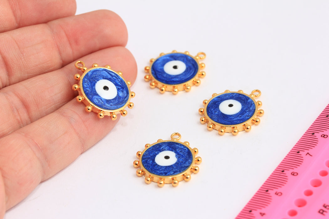 22mm 24k Shiny Gold Evil Eye Sun Pendant, Sun Necklace, Enamel Evil Eye Medallion, Enamel Sun Charm, Gold Plated Findings, ROSE485