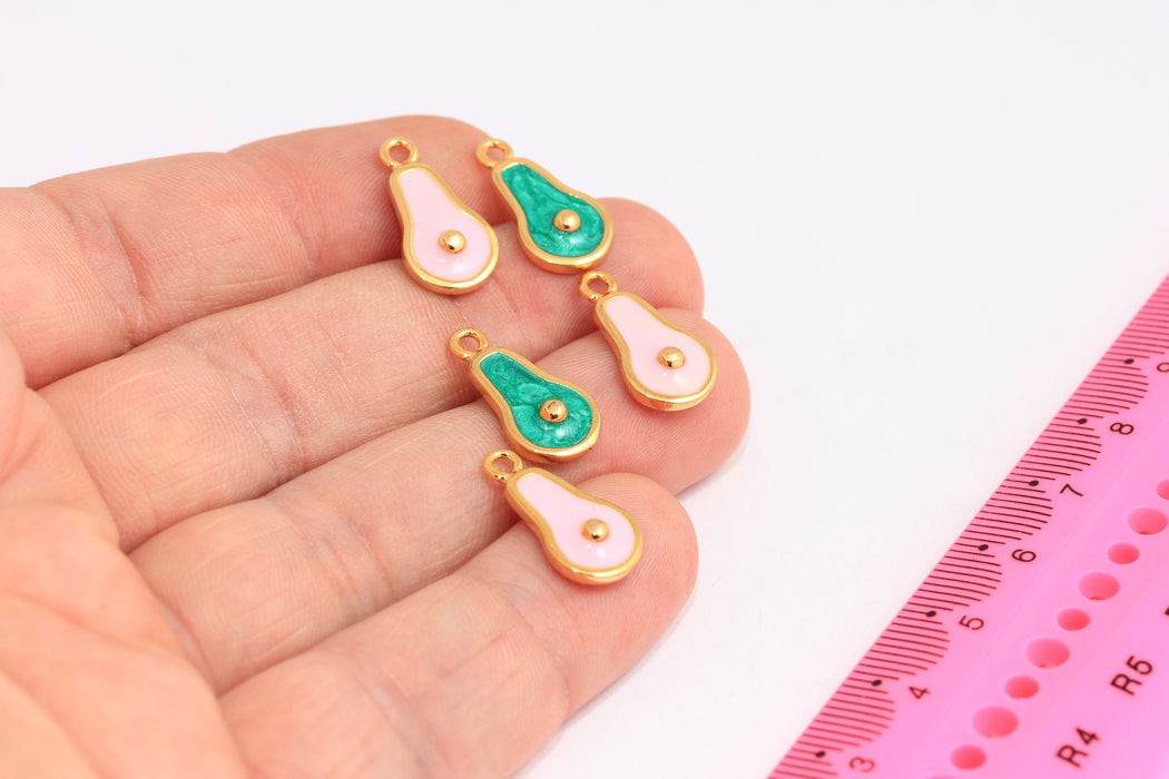 10x18mm 24k Shiny Gold Avocado, Fruit Charms, Enamel Avocado Charms, Gold Charms, Avocado Pendant, Bracelet Fruit Beads, ROSE423
