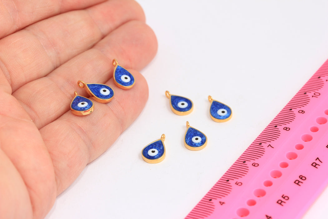 8x13mm 24k Shiny Gold Evil Eye Drop, Pendant Necklace, Evil Eye Charms, Dainty Pendant, Drop Charms, Gold Plated Findings, ROSE590