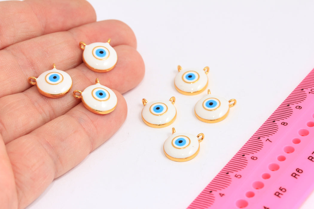 13x14mm 24k Shiny Gold Evil Eye Pendant, Evil Eye Necklace, White Enamel Round Pendant, Pendant Necklace, Dainty Pendant, ROSE570