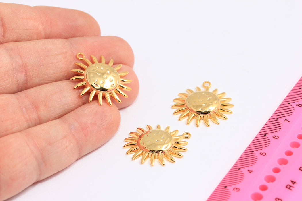 19x24mm 24k Shiny Gold Sun Charms, Sun Charm, Gold Sun, Hammered Sun Charm, Dainty Charms, Sun Pendant, Gold Plated Findings, ROSE409
