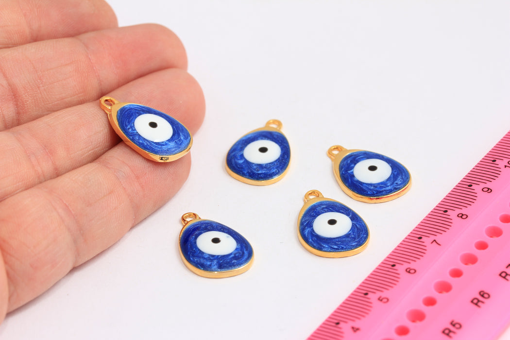 14x22mm 24k Shiny Gold Evil Eye Drop, Pendant Necklace, Evil Eye Charms, Dainty Pendant, Drop Charms, Gold Plated Findings, ROSE587