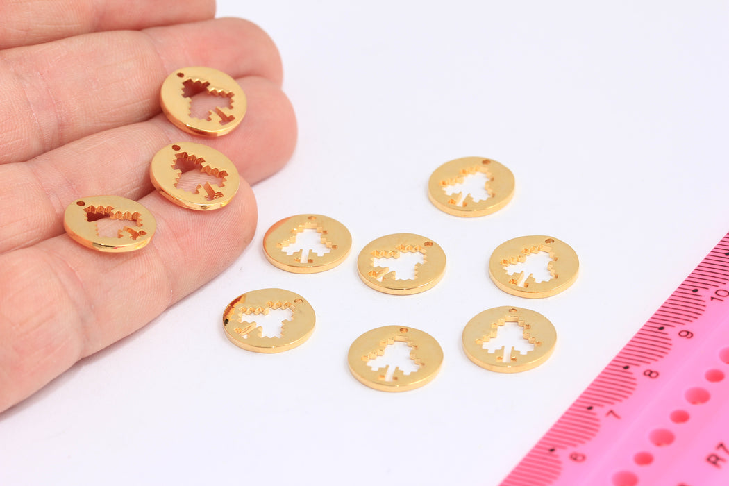 14mm 24k Shiny Gold Disc Playing Charms, Round Pendant, Card Poker, Gold Spade Heart, Club Playing, Card Casino Pendants, ROSE569