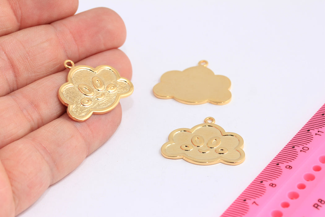 24x29mm 24k Shiny Gold Cloud Pendant, Cloud Charms, Dainty Cloud Pendant, Cloud Connector, Cloud Charms, Gold Plated Findings, ROSE317