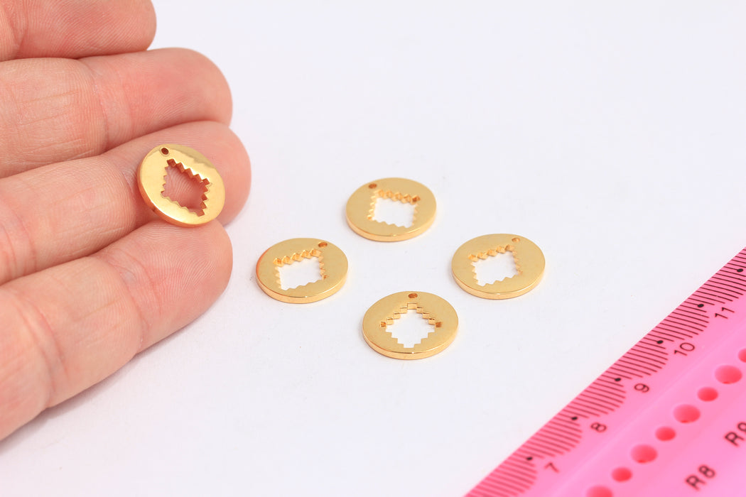 14mm 24k Shiny Gold Disc Playing Charms, Round Pendant, Card Poker, Gold Square Heart, Club Playing, Card Casino Pendants, ROSE614