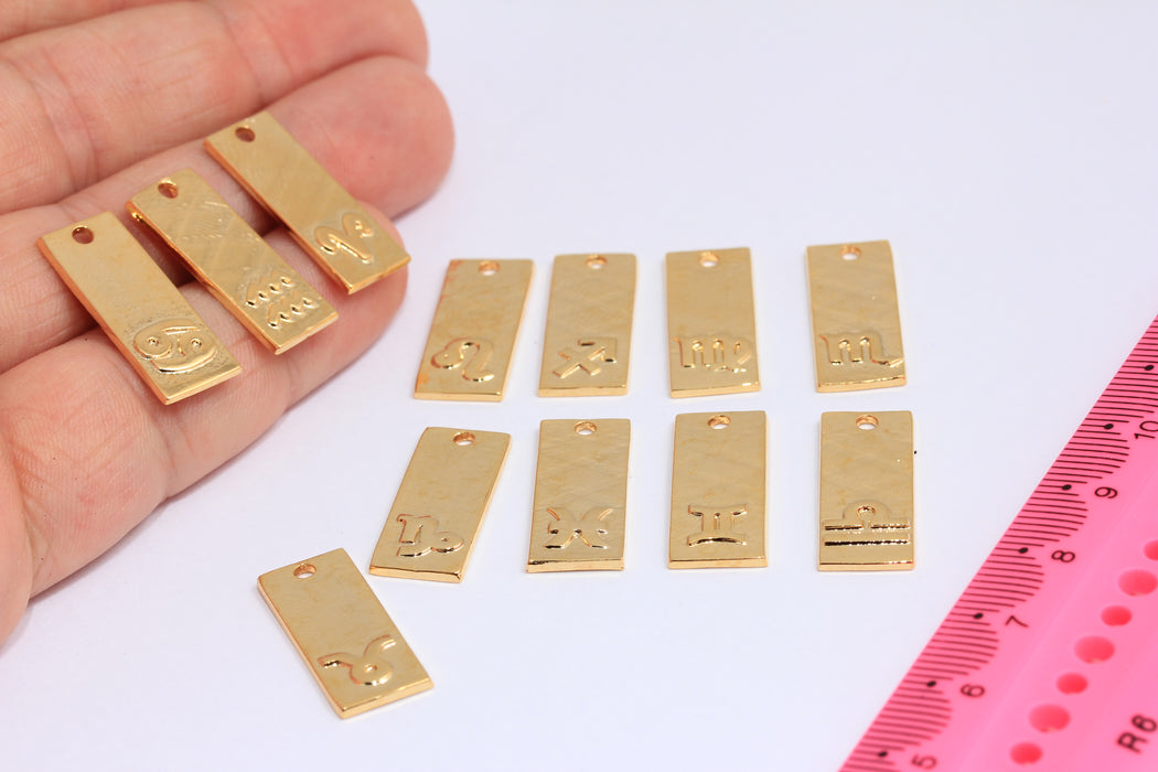 10x23mm 24k Shiny Gold Zodiac Signs, Zodiac Sign, Bar Pendant, Zodiac Necklace, Horoscope Charms, Zodiac Signs, Gold Plated Bar, HRF1-2