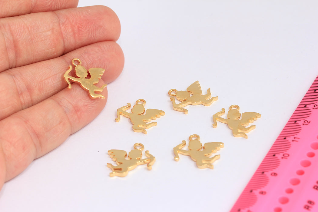 18x18mm 24k Shiny Gold Eros Pendant, Baby Cherub, Gold Eros Love Charm, Cupid Pendant, Gold Plated Findings, ROSE581-1