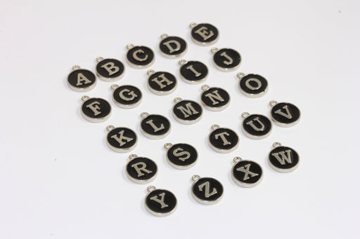 Black Enamel Coin Letter Charms