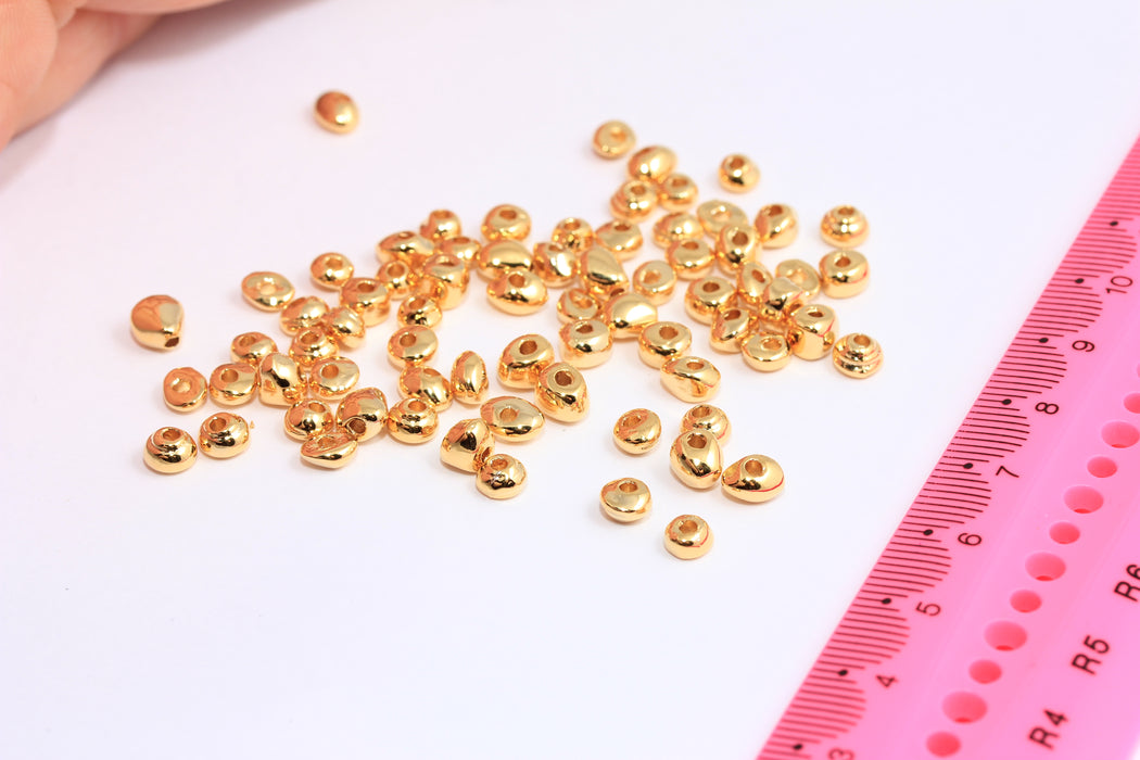 5x6mm 24 Ayar Parlak Altın Top Boncuklar, Düzensiz Boncuklar, Yuvarlak Top Bilezikler, Ara Boncuklar, Bilezik Boncukları, Düzensiz Şekil, ROSE193