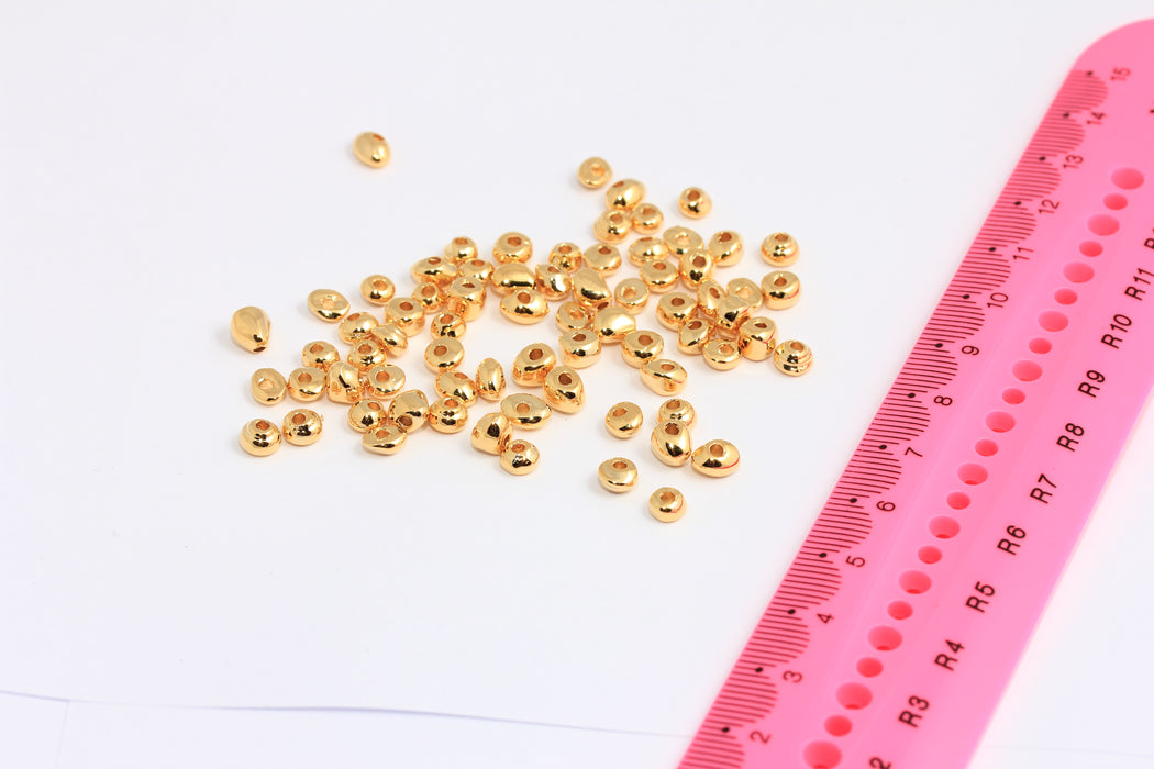 Perline a sfera in oro lucido 24k da 5x6 mm, perline irregolari, braccialetti a sfera rotonda, perline distanziatrici, perline per braccialetti, forma irregolare, ROSE193