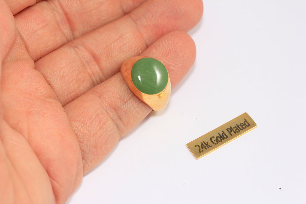 17-18mm 24k Shiny Gold Rings, Green Enamel Coin Rings, Gold Statement Rings, Round Green Rings, MTE266