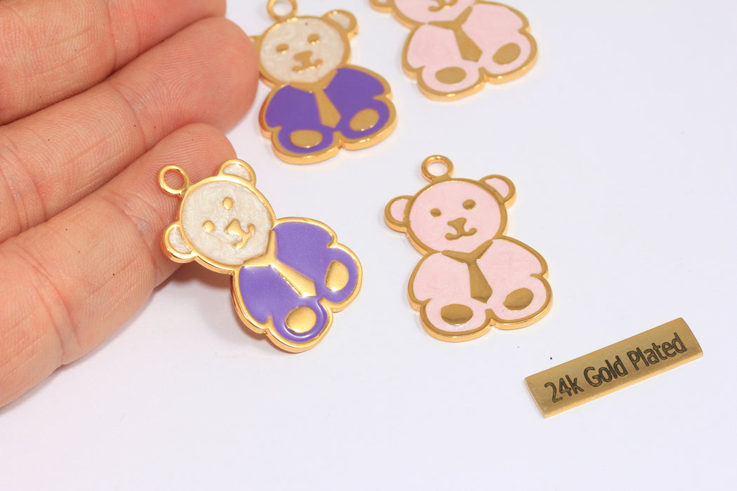 21x29mm 24k Shiny Gold Bear Pendant, Enamel Teddy Bear Charms, Cute Bear Pendant, Animal Charms, CMR100