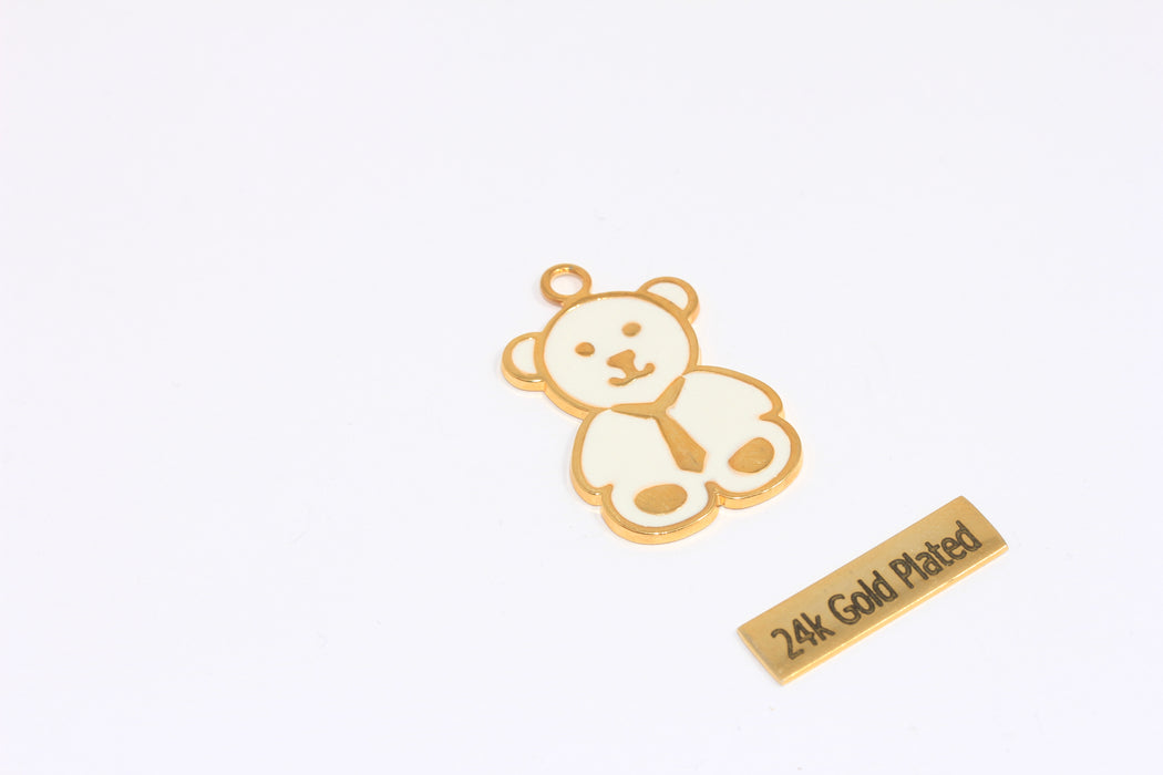 White Enamel Teddy Bear Charms