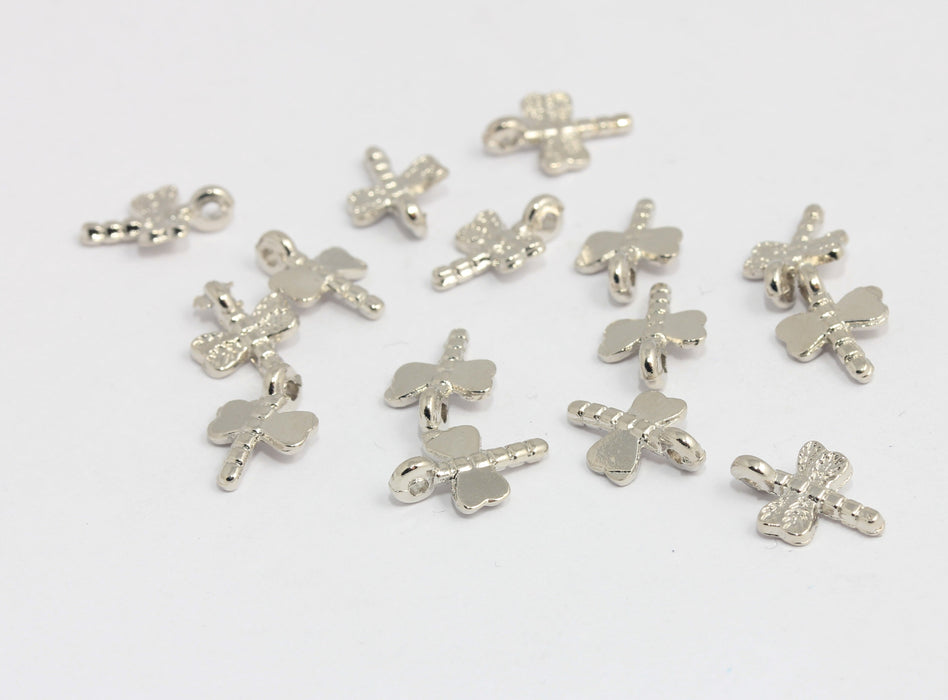 8x12mm Rhodium Plated Dragonfly Charms, Dragonfly Beads, SLM239