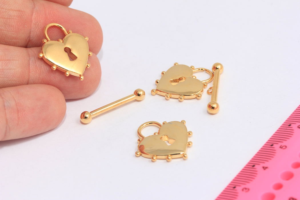 Shiny Gold Heart-Shaped Toggle Clasp