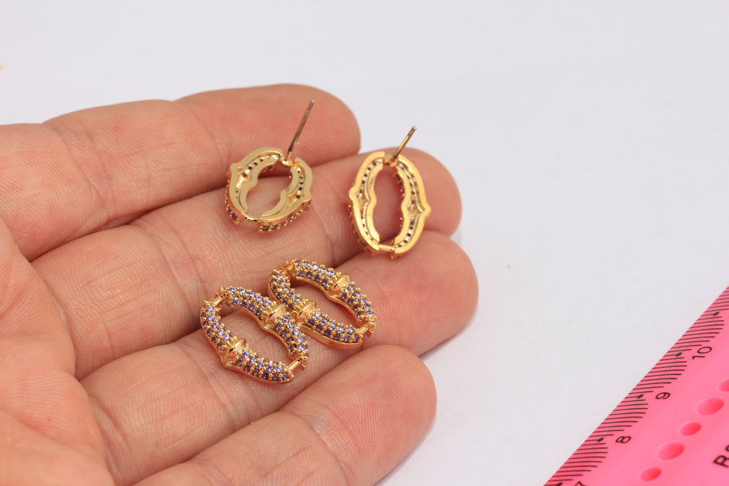 10x21mm 24k Shiny Gold Shell Earrings, CZ Cowrie Stud Earrings, SLM130