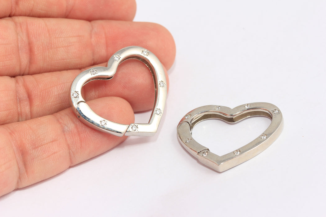 Rhodium Plated Heart Screw Clasp