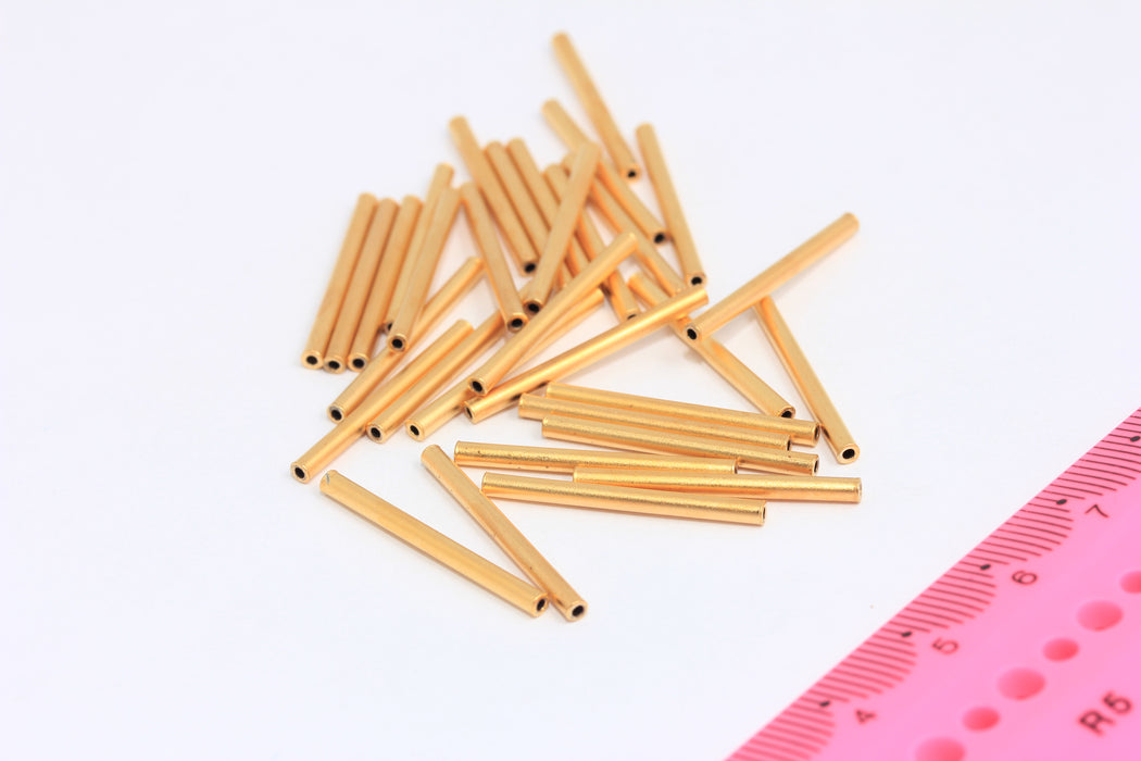 Perline tubolari in oro lucido 24k 2x25 mm, ciondoli per braccialetti tubolari, SLM17