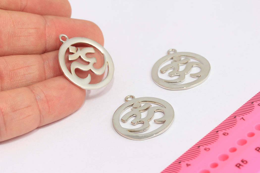24x27 mm Rodyum Kaplamalı Om Charms, Yoga Madalyon Kolye, SLM178