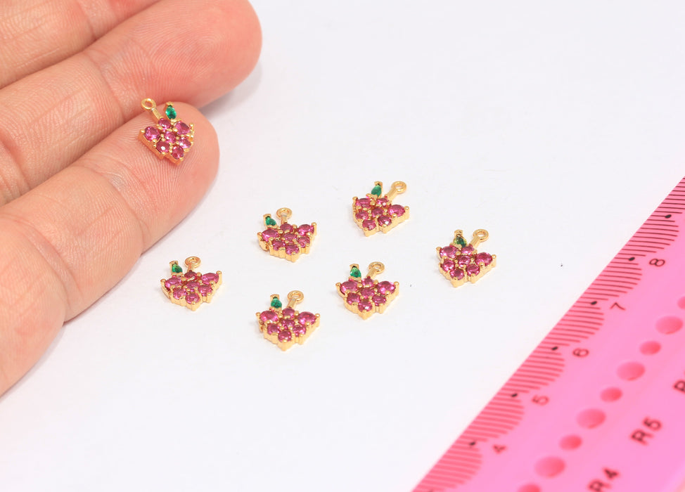 9x12mm 24k Shiny Gold Pave Grape Charms, Micro Pave Grape Beads, SLM240